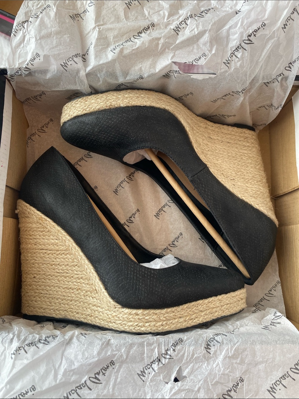 Michael Antonio Anabel-Snake Black & Natural Espadrille 4” Wedge Pumps LIKE NEW! - Picture 8 of 10